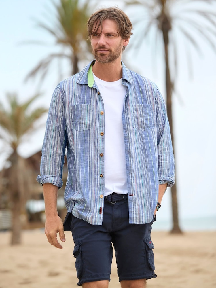 Joe Browns Blue Denim Striped Long Sleeve Shirt - Image 1 of 7