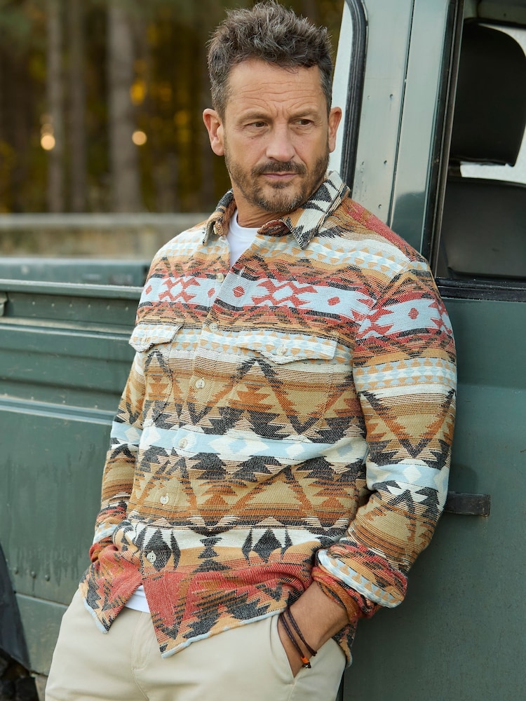 Joe Browns Green Earthy Tone Print Long Sleeve Shirt - Image 2 of 6