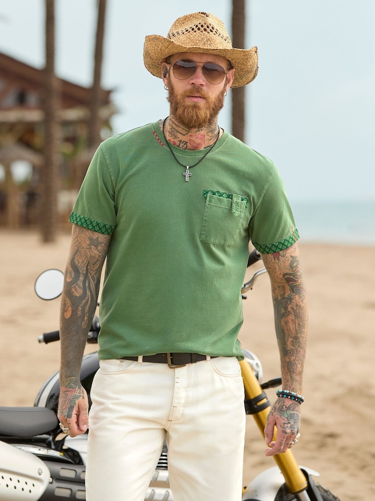 Joe Browns Green Contrast Stitch Short Sleeve T-Shirt - Image 1 of 5