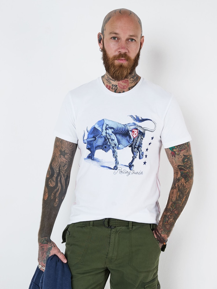 Joe Browns Hand Drawn Bull Graphic Print 100% Cotton T-Shirt - صورة 1 من 5