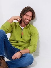Joe Browns Green Print Trim Quarter Zip Sweatshirt - Image 1 of 5