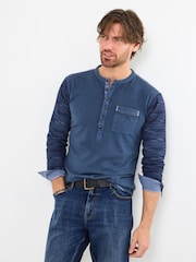Joe Browns Blue Contrast Long Sleeve Henley 100% Cotton T-Shirt - Image 1 of 5