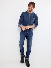 Joe Browns Blue Contrast Long Sleeve Henley 100% Cotton T-Shirt - Image 2 of 5
