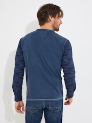 Joe Browns Blue Contrast Long Sleeve Henley 100% Cotton T-Shirt - Image 4 of 5