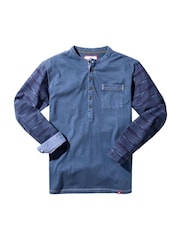 Joe Browns Blue Contrast Long Sleeve Henley 100% Cotton T-Shirt - Image 5 of 5