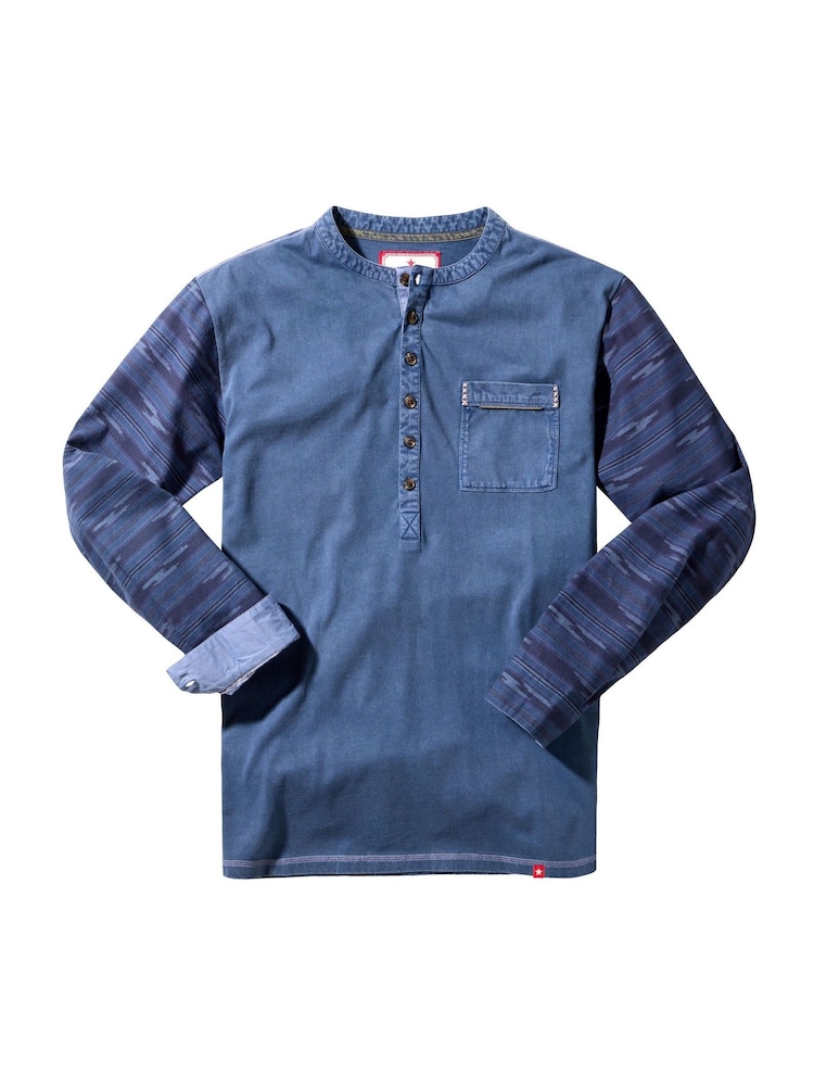 Joe Browns Blue Contrast Long Sleeve Henley 100% Cotton T-Shirt - Image 5 of 5