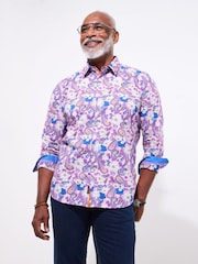 Joe Browns Purple Floral Paisley Long Sleeve 100% Cotton Shirt - Image 1 of 5