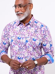 Joe Browns Purple Floral Paisley Long Sleeve 100% Cotton Shirt - Image 3 of 5