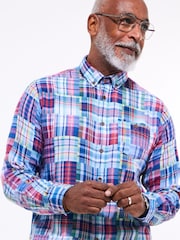 Joe Browns Blue Casual Mixed Check Long Sleeve 100% Cotton Shirt - Image 3 of 7