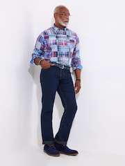 Joe Browns Blue Casual Mixed Check Long Sleeve 100% Cotton Shirt - Image 6 of 7