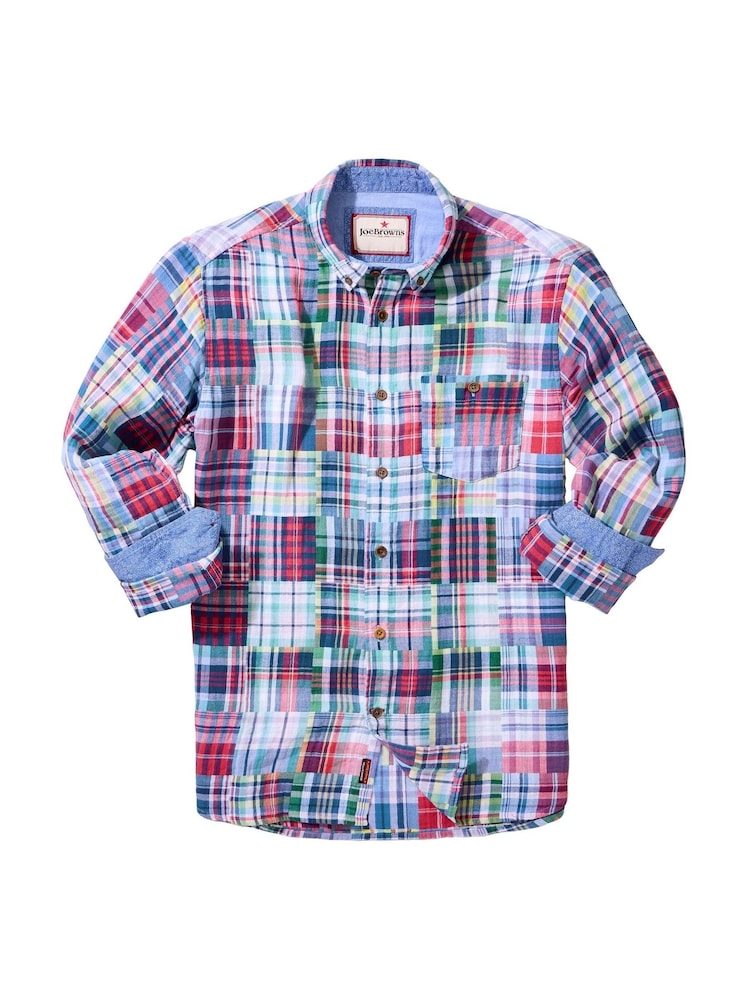 Joe Browns Blue Casual Mixed Check Long Sleeve 100% Cotton Shirt - Image 7 of 7