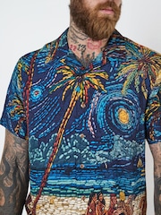 Joe Browns Blue Beach Mosaic Print Revere Collar Shirt - Image 3 of 5