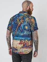 Joe Browns Blue Beach Mosaic Print Revere Collar Shirt - Image 4 of 5