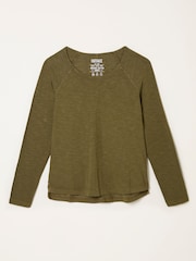 FatFace Ava Olive Green Long Sleeve T Shirt - Image 1 of 1