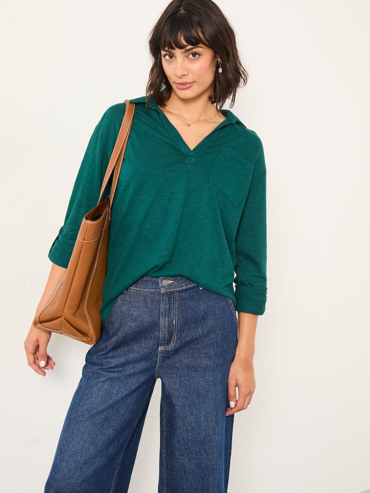 FatFace Paige Teal Blue Jersey Shirt - Image 1 of 5 FatFace Paige Teal Blue Jersey Shirt - Image 1 of 5