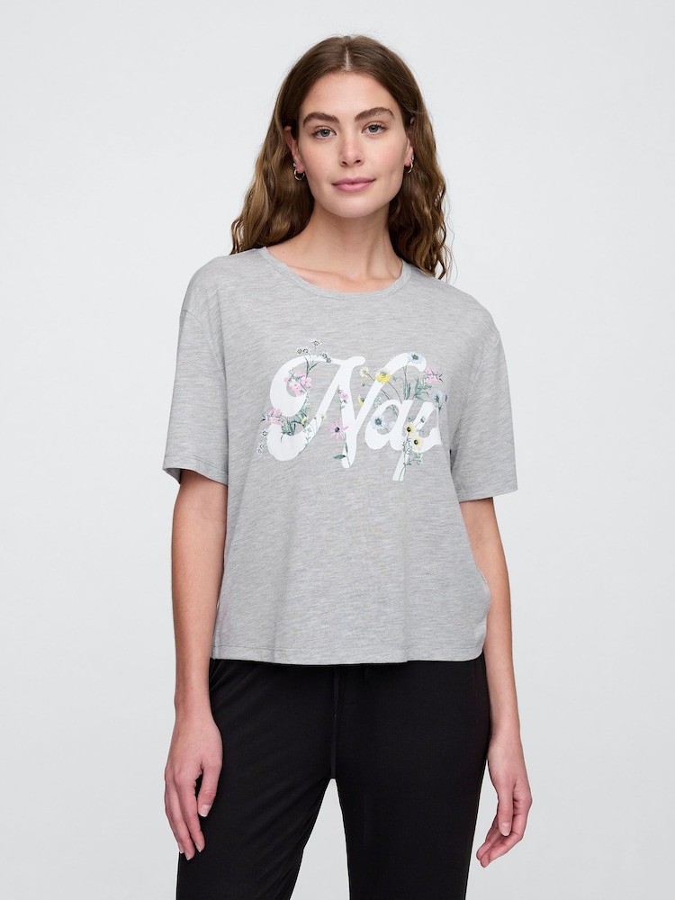 Gap Grey Floral Short Sleeve Pyjama T-Shirt - Image 1 of 3