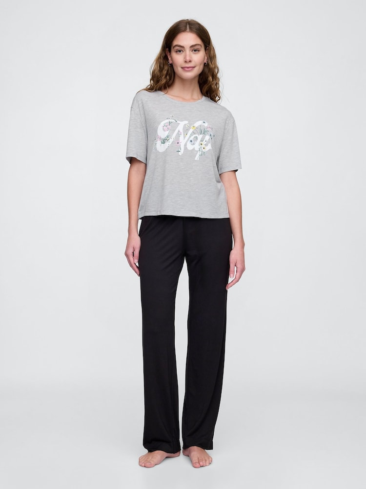 Gap Grey Floral Short Sleeve Pyjama T-Shirt - Image 3 of 3