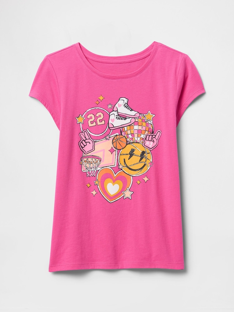 Gap Pink Graphic Short Sleeve Crew Neck T-Shirt (4-13yrs) - Image 1 of 3