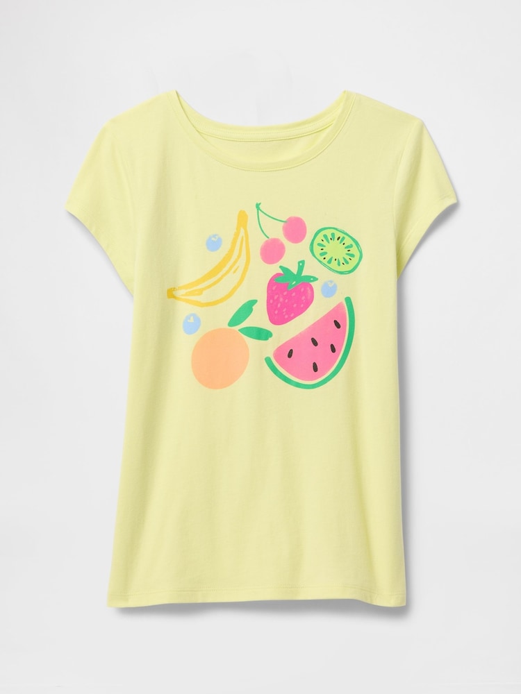Gap Yellow Fruit Cotton Short Sleeve Crew Neck Graphic T-Shirt (4-13yrs) - Image 1 of 3