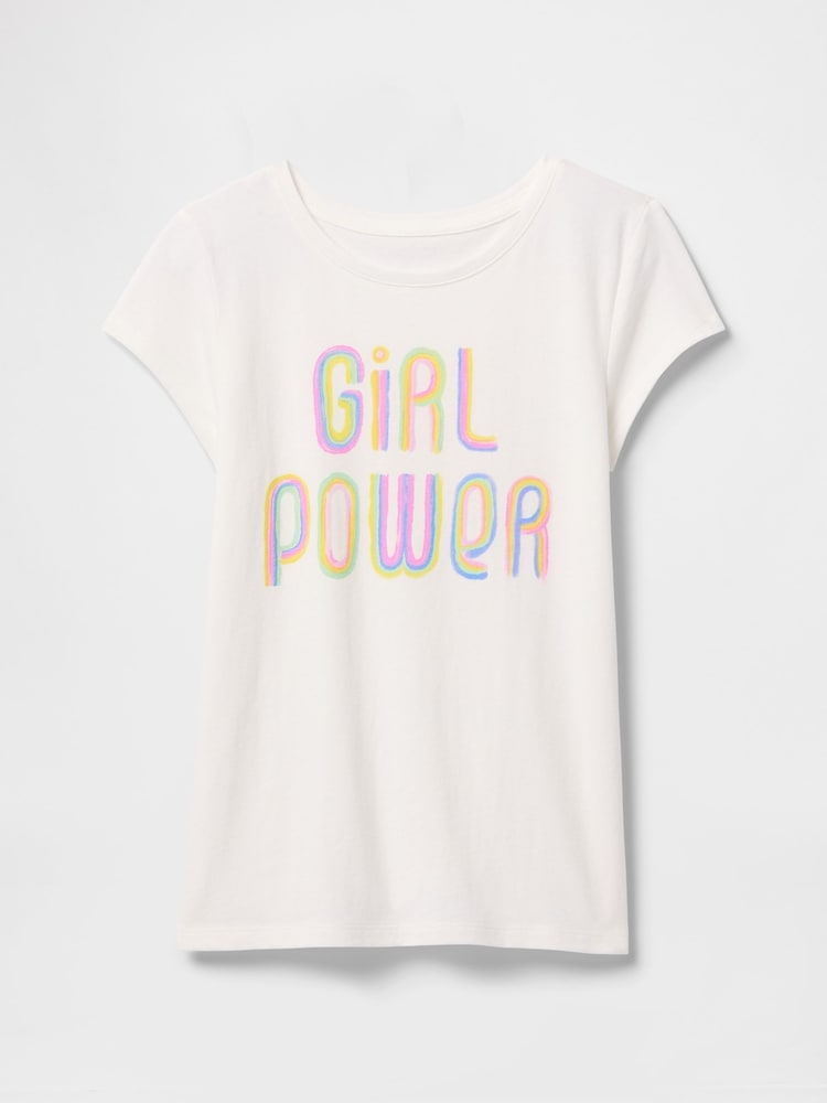Gap White Girl Power Graphic Short Sleeve Crew Neck T-Shirt (4-13yrs) - Image 1 of 3 Gap White Girl Power Graphic Short Sleeve Crew Neck T-Shirt (4-13yrs) - Image 1 of 3