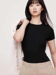 Banana Republic Black Ribbed Short-Sleeve T-Shirt - Image 1 of 4