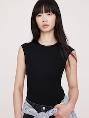 Banana Republic Black Ribbed Cap-Sleeve T-Shirt - Image 1 of 4