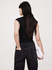 Banana Republic Black Ribbed Cap-Sleeve T-Shirt - Image 2 of 4