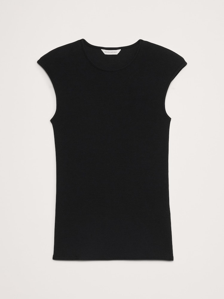Banana Republic Black Ribbed Cap-Sleeve T-Shirt - Image 4 of 4