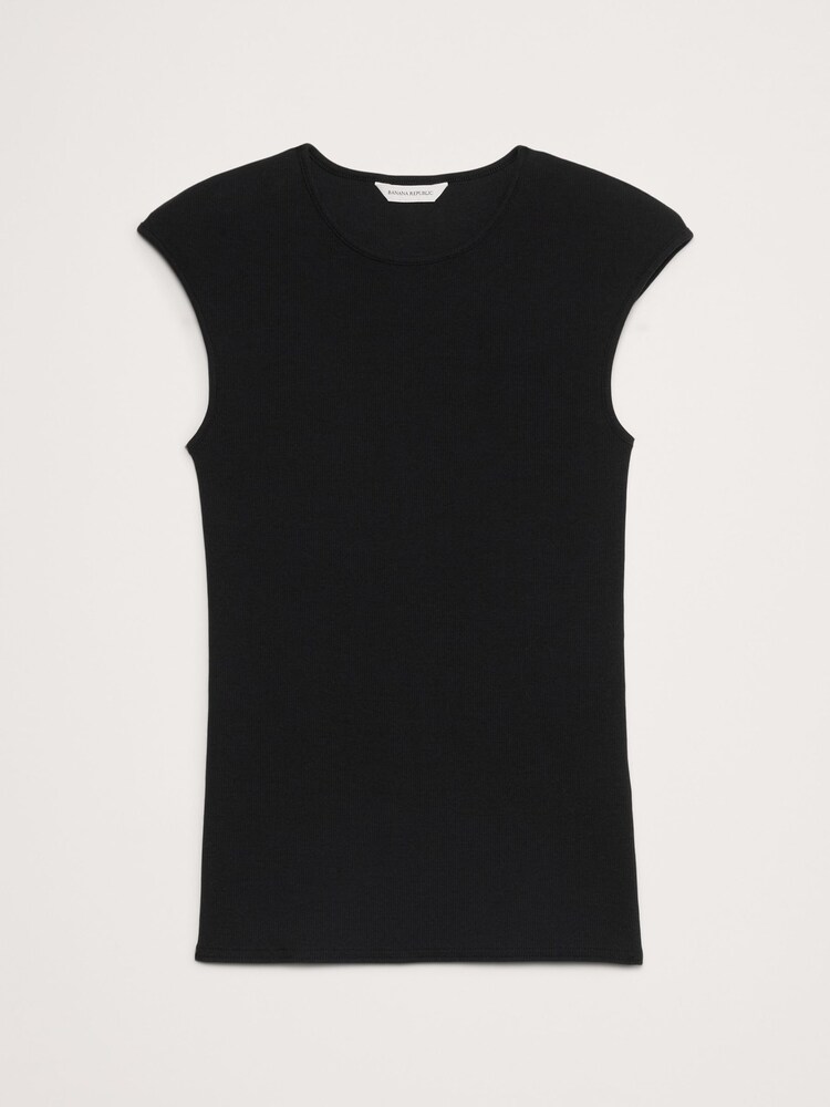 Banana Republic Black Ribbed Cap-Sleeve T-Shirt - Image 4 of 4 Banana Republic Black Ribbed Cap-Sleeve T-Shirt - Image 4 of 4
