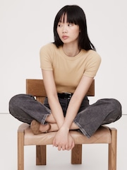 Banana Republic Beige Ribbed Short-Sleeve T-Shirt - Image 1 of 1
