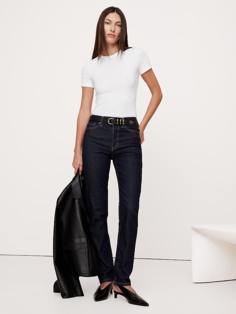 Banana Republic White Ribbed Short-Sleeve T-Shirt - Image 1 of 1