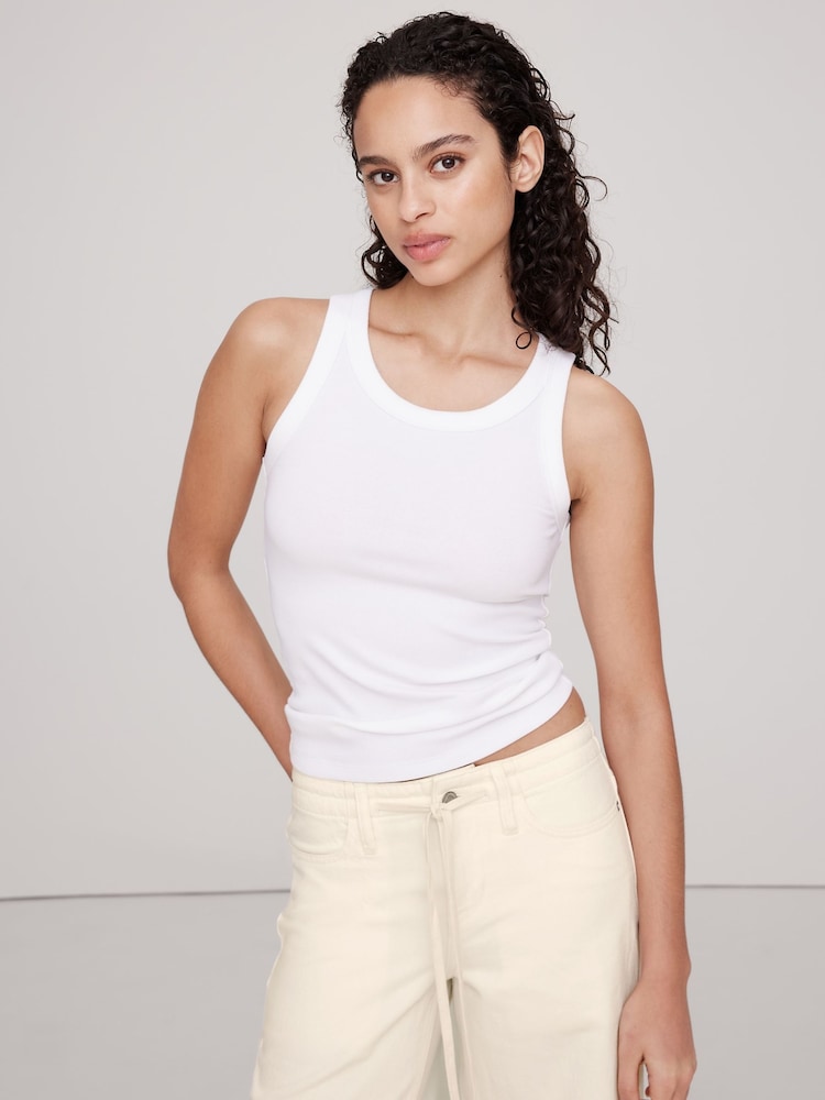 Banana Republic White Ribbed Tank T-Shirts - Image 1 of 1