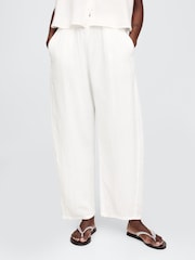 Gap White 100% Cotton Crinkle Gauze Easy Barrel Trousers - Image 1 of 8