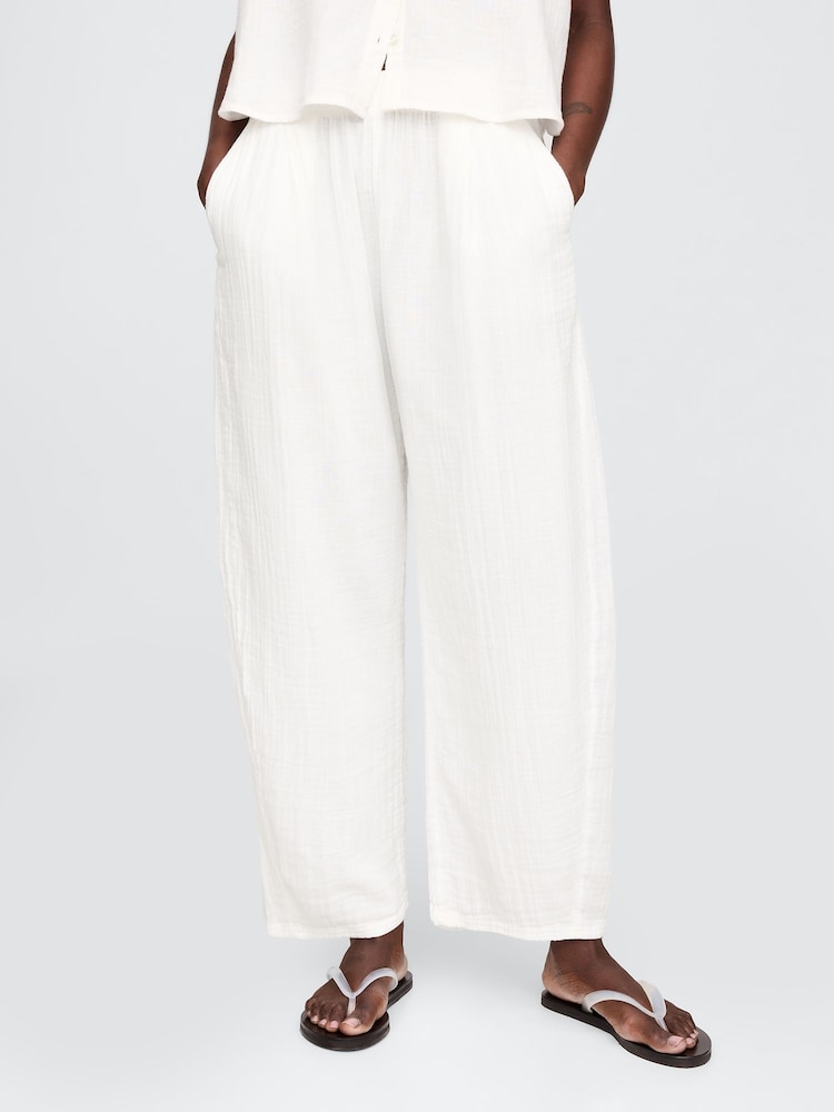 Gap White 100% Cotton Crinkle Gauze Easy Barrel Trousers - Image 1 of 8