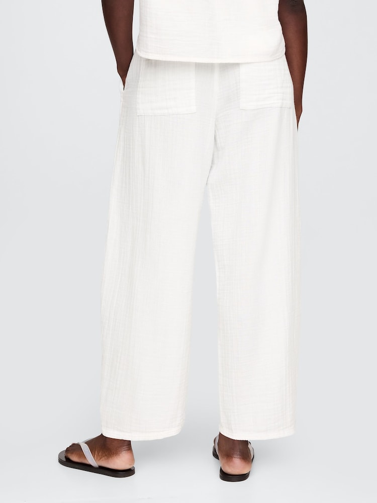 Gap White 100% Cotton Crinkle Gauze Easy Barrel Trousers - Image 2 of 8