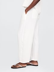 Gap White 100% Cotton Crinkle Gauze Easy Barrel Trousers - Image 3 of 8