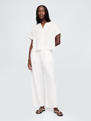 Gap White 100% Cotton Crinkle Gauze Easy Barrel Trousers - Image 4 of 8