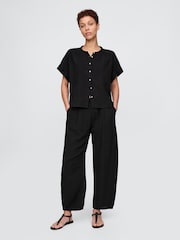 Gap Black 100% Cotton Crinkle Gauze Easy Barrel Trousers - Image 1 of 5