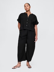 Gap Black 100% Cotton Crinkle Gauze Easy Barrel Trousers - Image 5 of 5