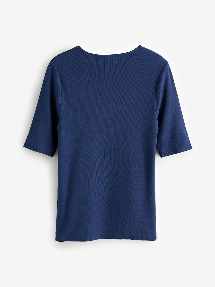 Banana Republic Navy Blue Ribbed Half-Sleeve T-Shirt - Image 2 of 4 Banana Republic Navy Blue Ribbed Half-Sleeve T-Shirt - Image 2 of 4