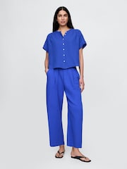 Gap Blue 100% Cotton Crinkle Gauze Easy Barrel Trousers - Image 1 of 11