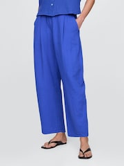 Gap Blue 100% Cotton Crinkle Gauze Easy Barrel Trousers - Image 2 of 11