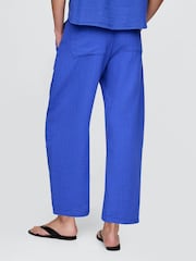Gap Blue 100% Cotton Crinkle Gauze Easy Barrel Trousers - Image 3 of 11