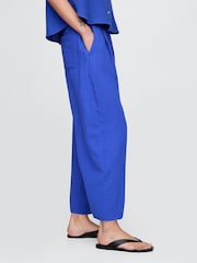 Gap Blue 100% Cotton Crinkle Gauze Easy Barrel Trousers - Image 4 of 11