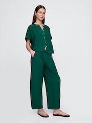 Verde - Pantalones de gasa de algodón 100 % en tejido arrugado y pernera tipo barril de Gap - Imagen 5 de 12