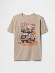 Gap Beige Logo Short Sleeve Crew Neck Graphic T-Shirt (4-13yrs) - Image 1 of 3