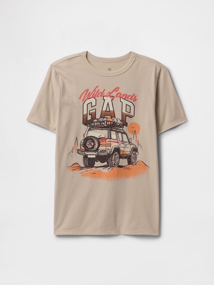 Gap Beige Logo Short Sleeve Crew Neck Graphic T-Shirt (4-13yrs) - Image 1 of 3