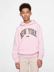 Gap Pink New York Vintage Fleece-Lined Hoodie (4-13yrs) - Image 1 of 4