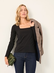 FatFace Thea Black Square Neck Top - Image 4 of 5