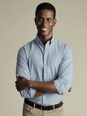 Charles Tyrwhitt Blue Slim Fit Plain Brushed Twill 100% Cotton Shirt - Image 1 of 7